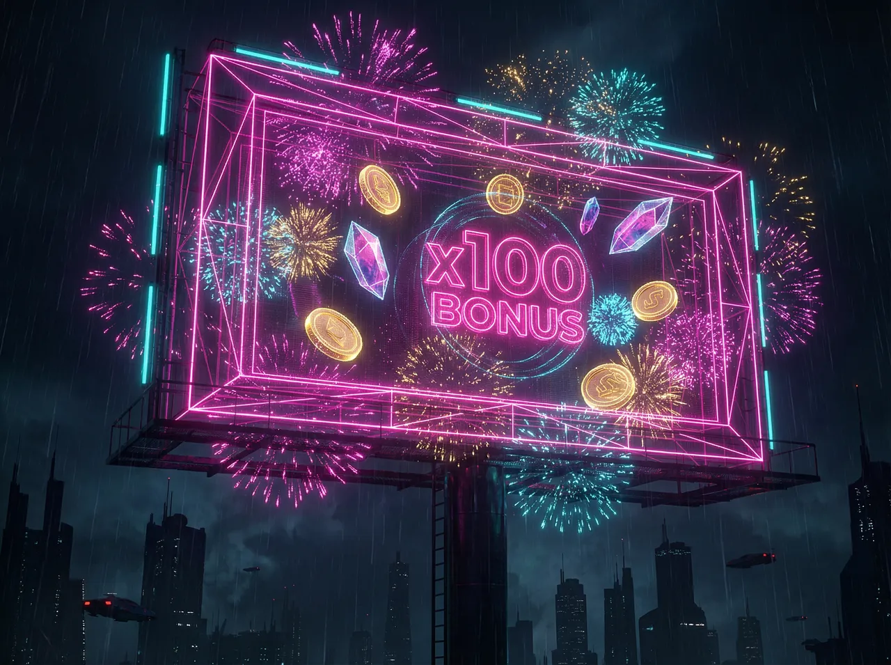 炸金花平台 首充狂欢夜霓虹线框广告牌